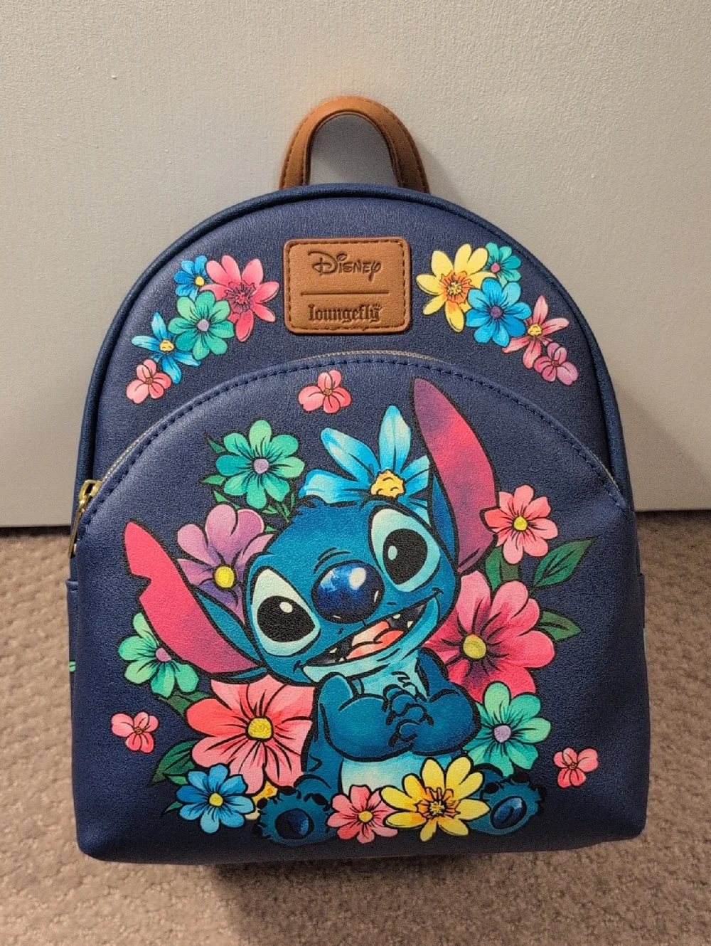Loungefly Disney Navy Blue Stitch Floral Mini Backpack NWT